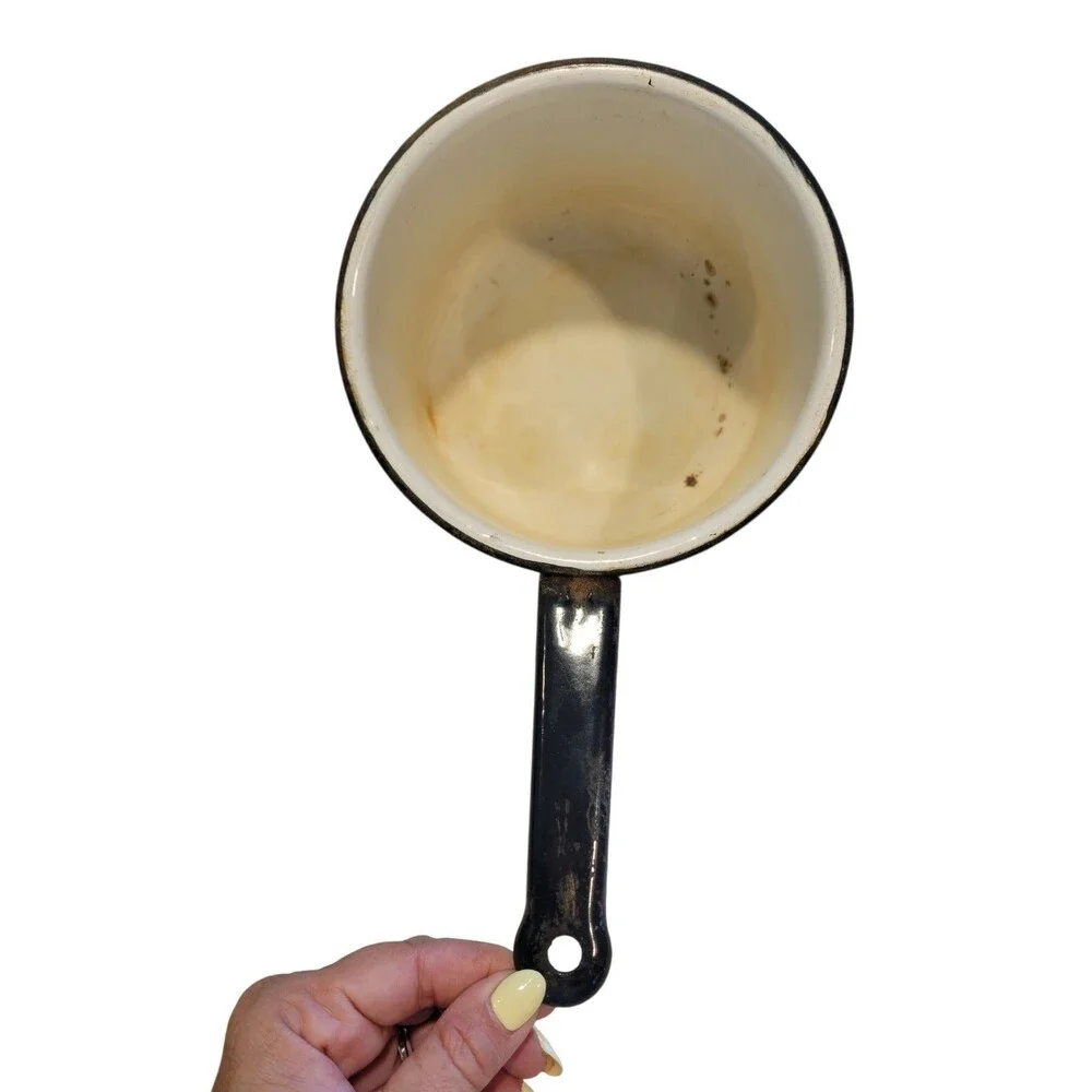 Vintage Enamel Double Boiler Yellow Splatter Lid Saucepan